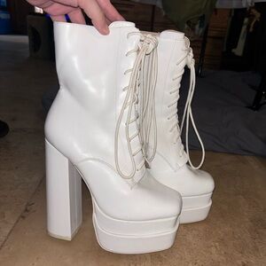 Dolls Kill White Lace-Up Platform Ankle Boots